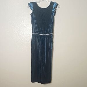 ✨ Cat & Jack Girls Velvet Jumpsuit L (10/12) Blue Shimmer 🎀 Elegant & Comfy